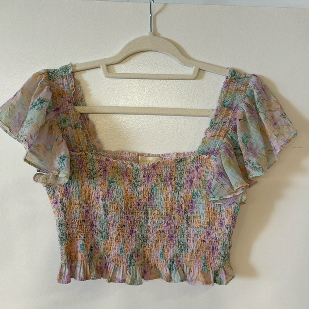 LoveShackFancy Pastel Crop Top with Flutter Sleeves Size Small